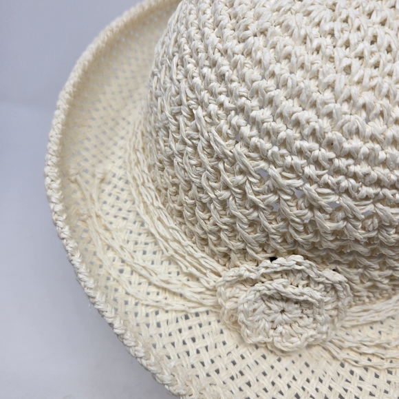 VINTAGE XHILARATION CREAM 100% PAPER OPEN WEAVE SUN HAT ROLLED BRIM WOMEN OS - Picture 7 of 12